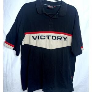 Vintage Victory Motorcycles Mens Size Large Black Embroidered Logo Short Sleeve